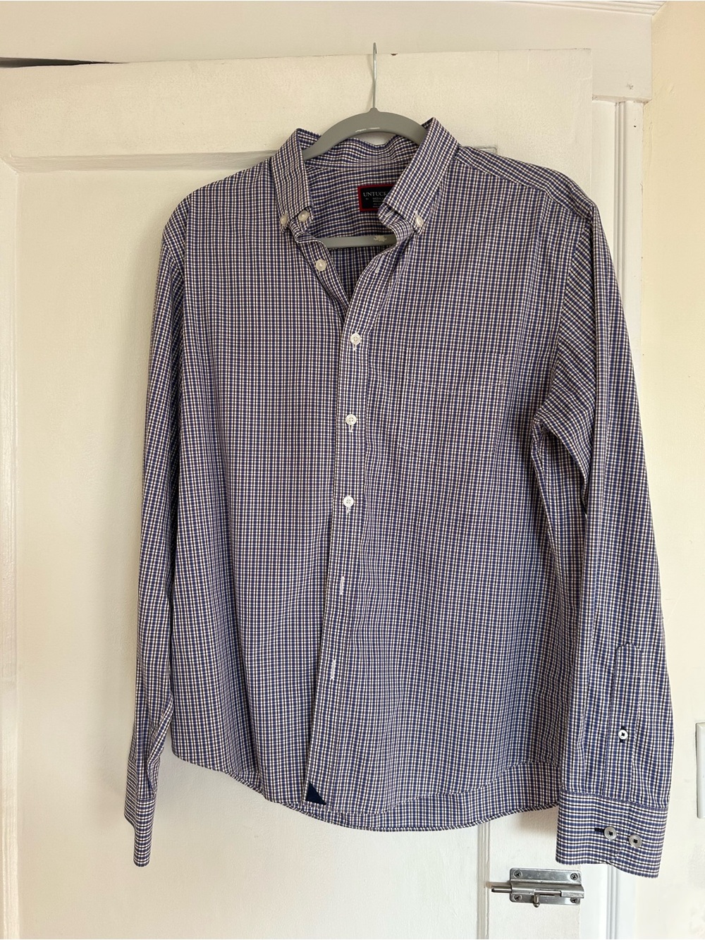 Men's Untuckit Blue Checked Button-Down Shirt